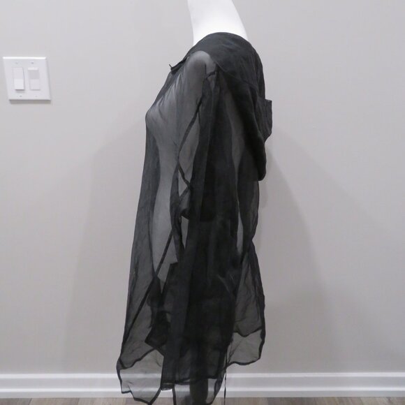 Luna Luz Black Sheer Button Up Hoodie Dress - Picture 2 of 4